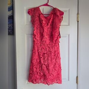 TOPSHOP Lace Scalloped Ruffled A-Line Coral Salmon Mini Dress NWT